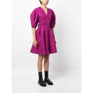 Phillip Lim Puff Sleeve Godet Rivet Side Tie Dress pink magenta fit flare size 8